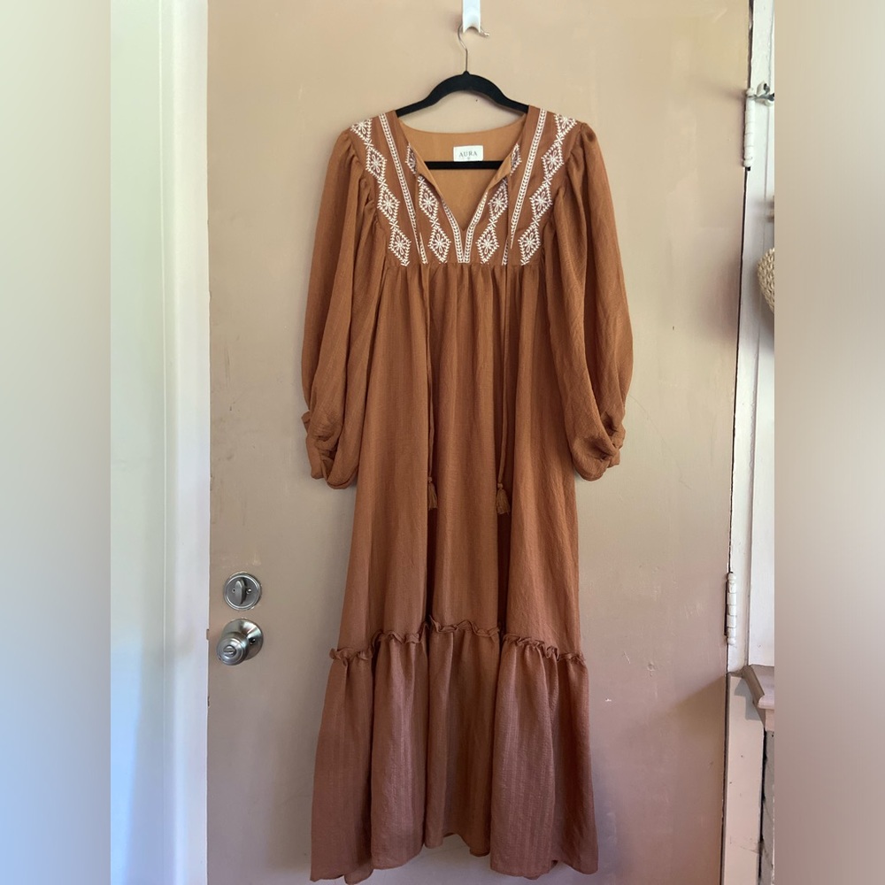 Aura Peasant Dress / Size L / Brown